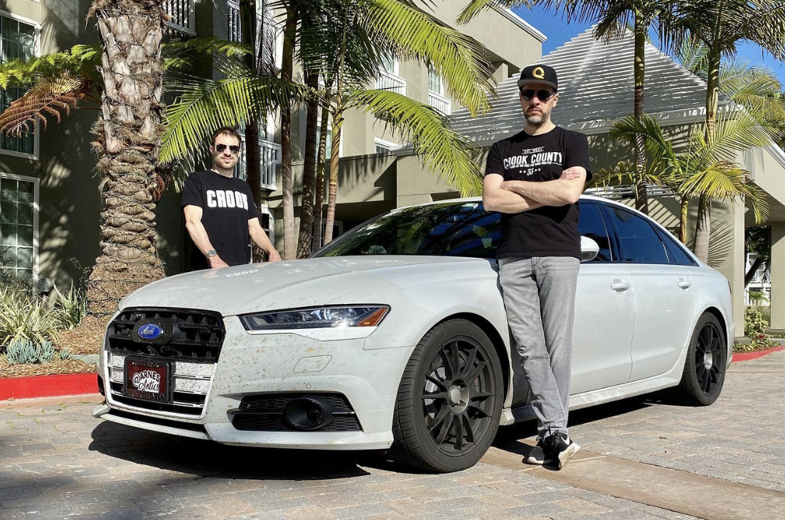 Arne Toman's Audi S6 disguised as a Ford Taurus with fake Ford badge and blacked-out wheels